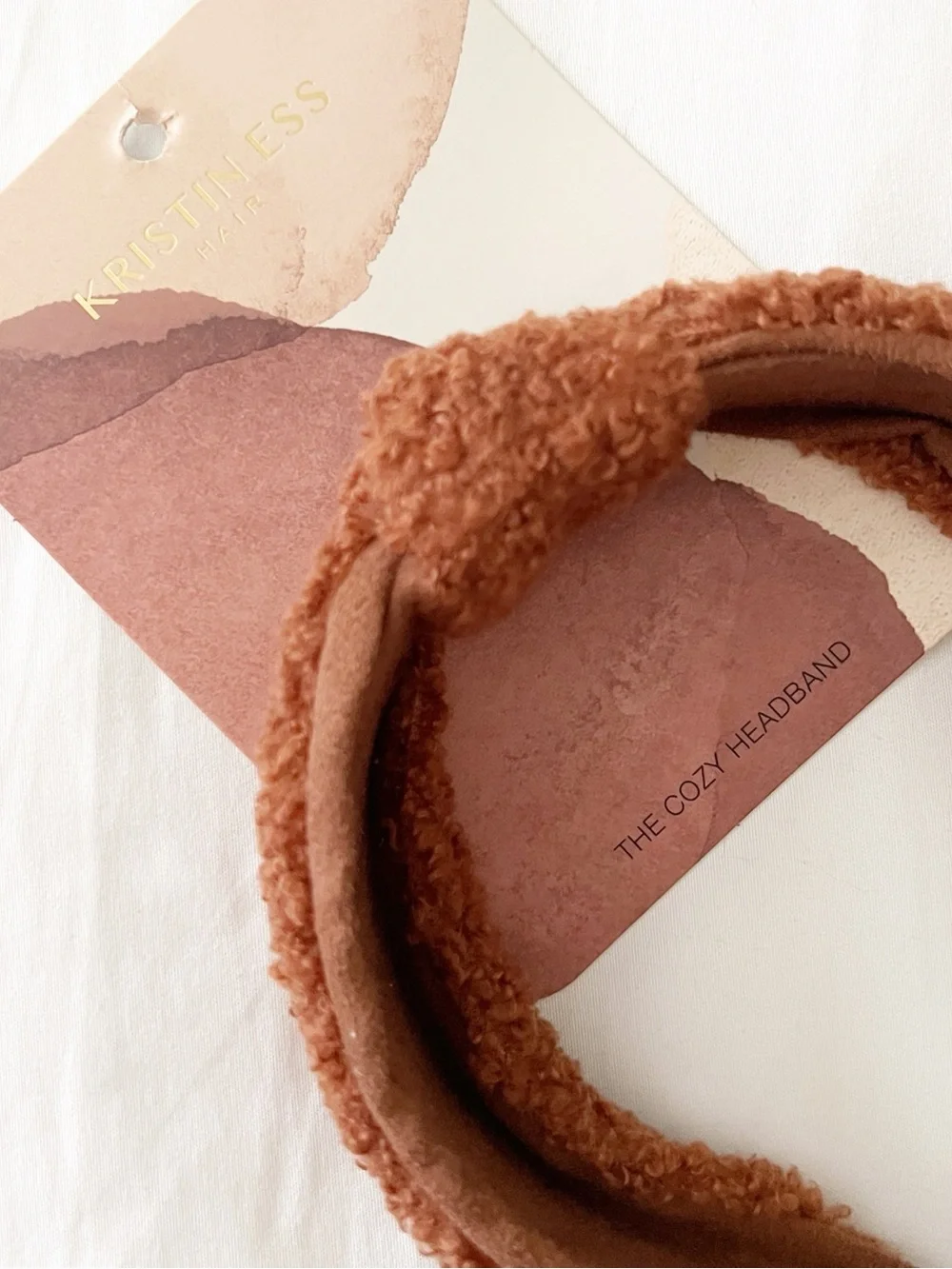 NWT Kristin Ess The Cozy Headband Rust Teddy Sherpa Knotted
